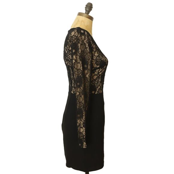 Dress The Population Chante Dress XS Lace Asymmetrical Neck Black Multi EUC B8 - Picture 3 of 6